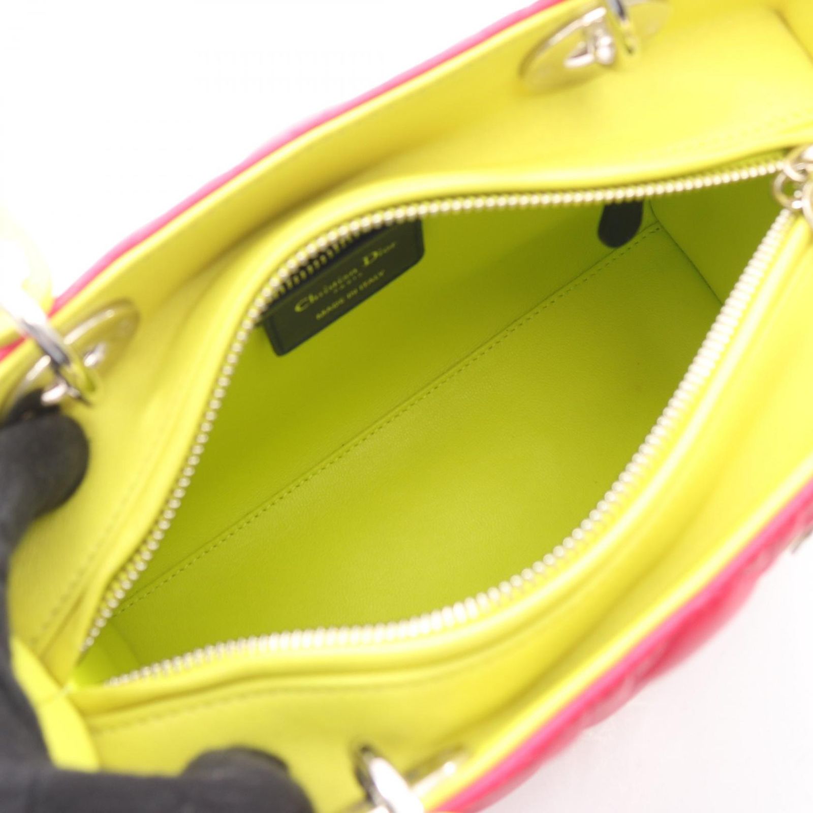Dior Handbag Lady Dior Cannage 2-Way Magenta Blue Yellow Lambskin Tote — view 3