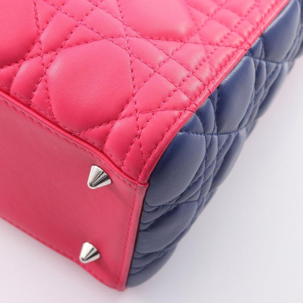 Dior Handbag Lady Dior Cannage 2-Way Magenta Blue Yellow Lambskin Tote — view 6
