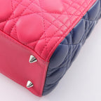 Dior Handbag Lady Dior Cannage 2-Way Magenta Blue Yellow Lambskin Tote — view 6