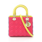 Dior Handbag Lady Dior Cannage 2-Way Magenta Blue Yellow Lambskin Tote