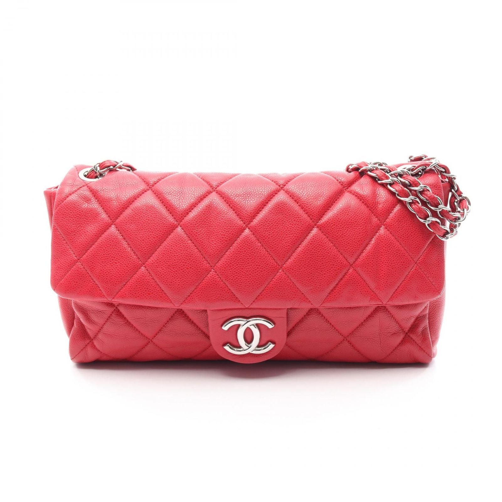 Chanel Shoulder Bag Quilted Large Red Caviar Leather Chain