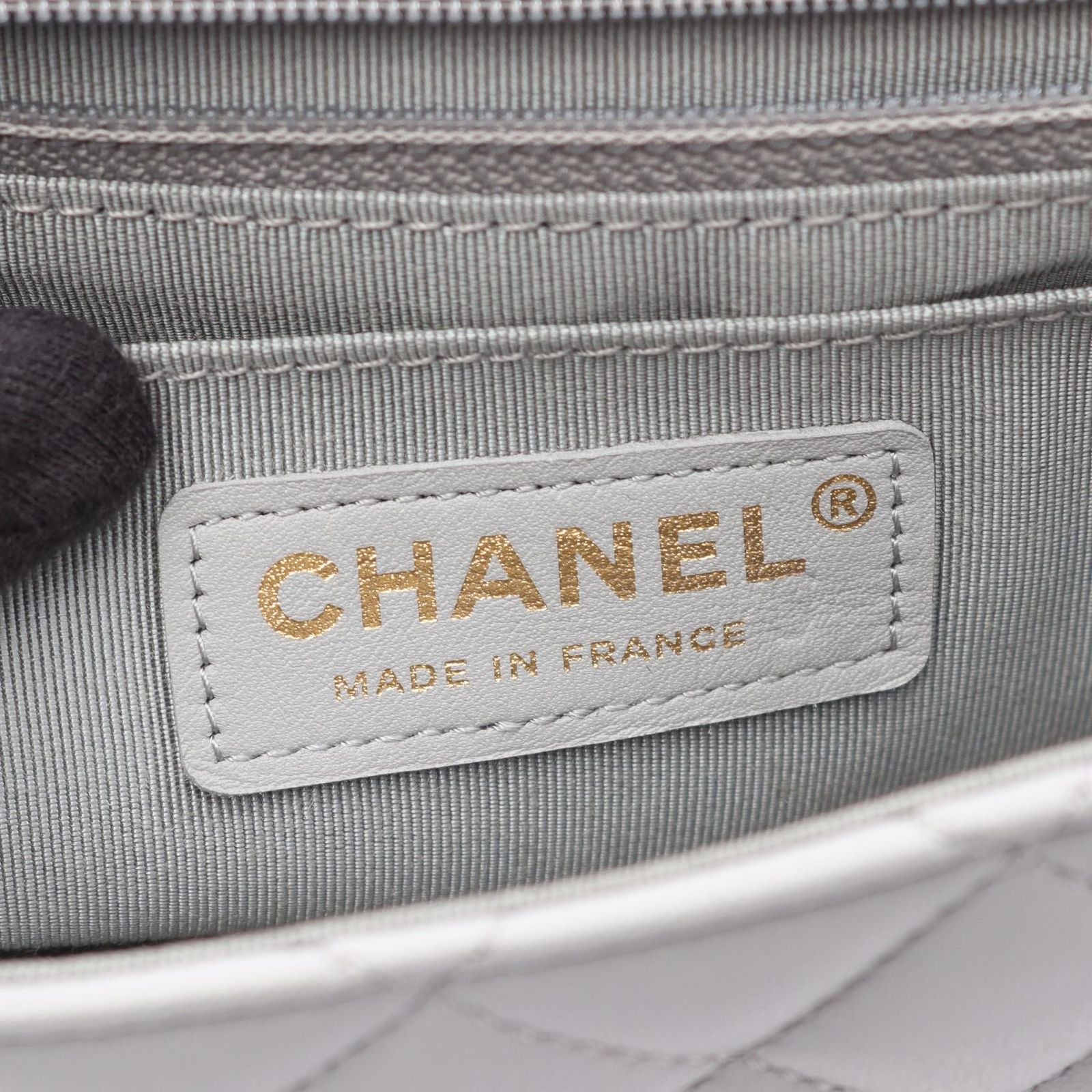 Chanel Shoulder Bag Quilted Frill Gray Lambskin — view 4