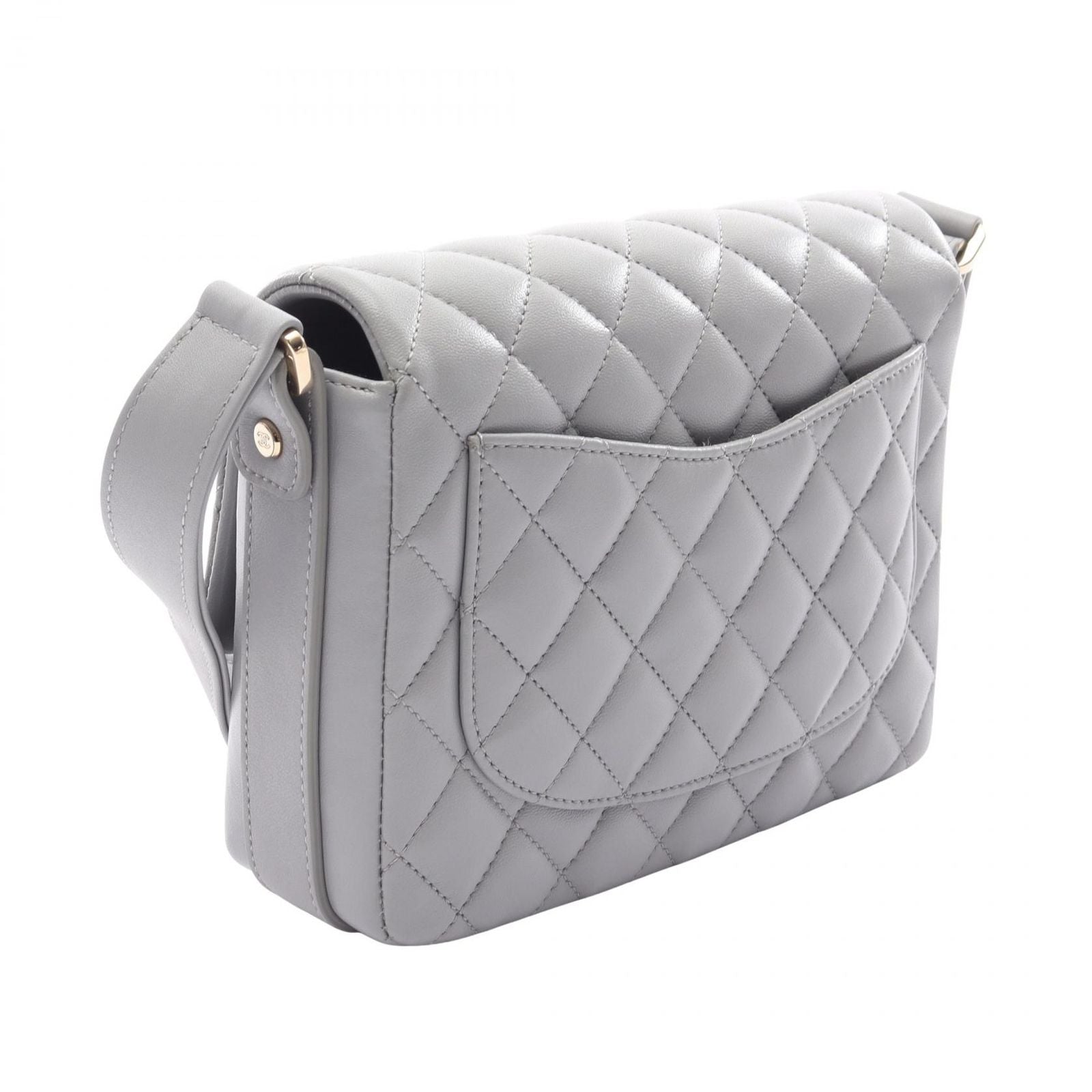 Chanel Shoulder Bag Quilted Frill Gray Lambskin — view 2