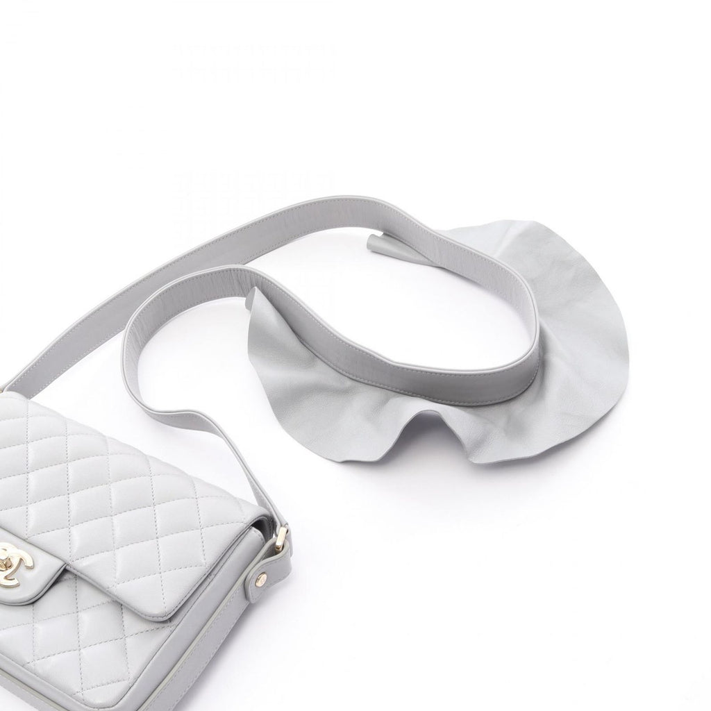 Chanel Shoulder Bag Quilted Frill Gray Lambskin — view 8
