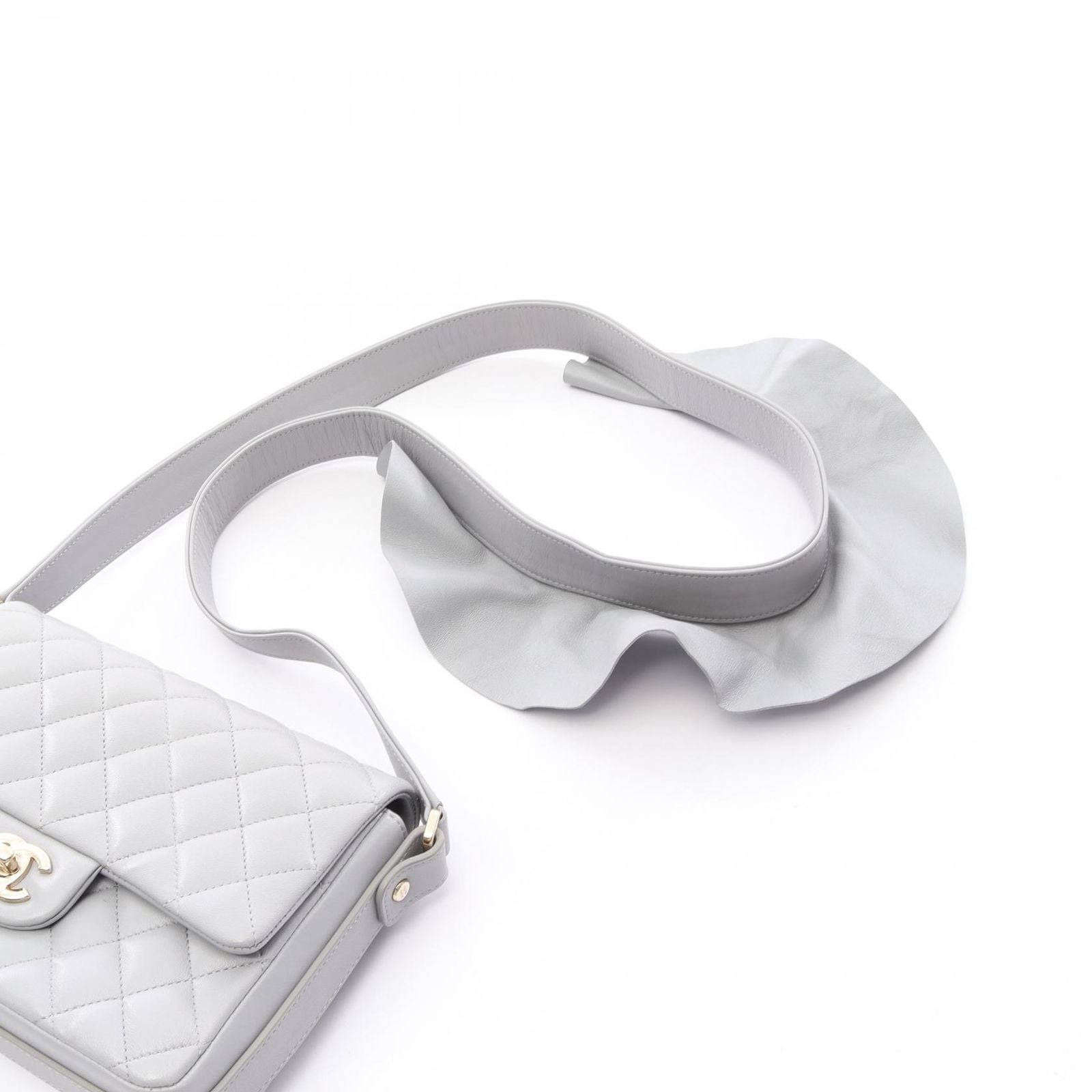 Chanel Shoulder Bag Quilted Frill Gray Lambskin — view 8