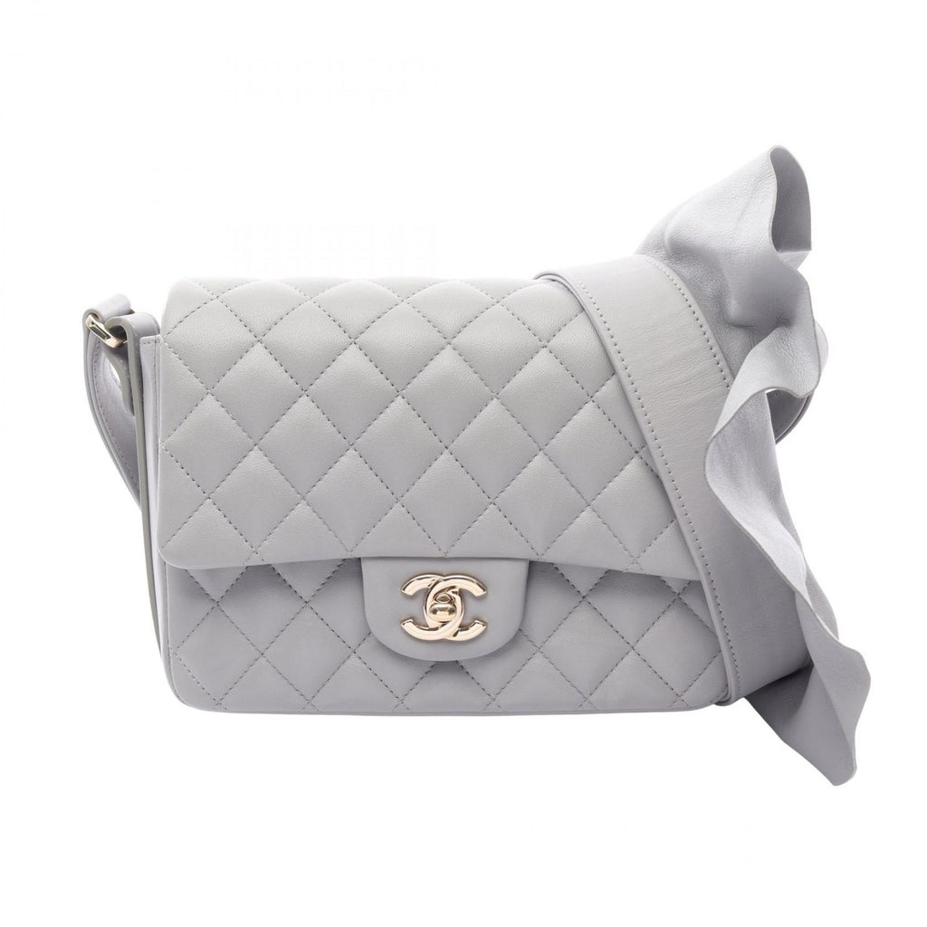 Chanel Shoulder Bag Quilted Frill Gray Lambskin