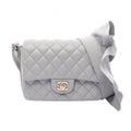 Chanel Shoulder Bag Quilted Frill Gray Lambskin