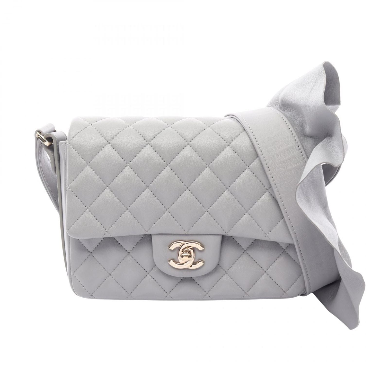 Chanel Shoulder Bag Quilted Frill Gray Lambskin