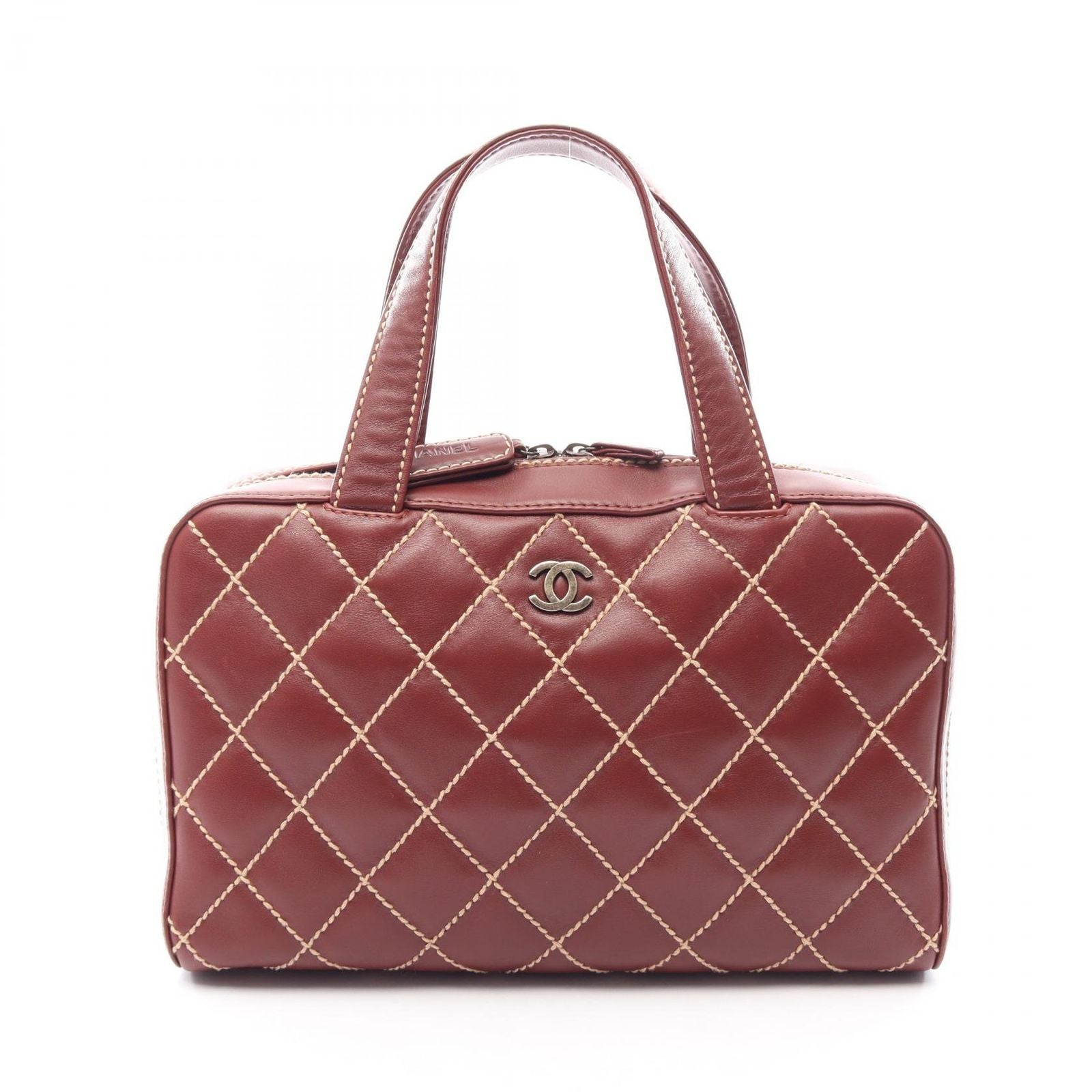 Chanel Handbag Wild Stitch Brown Leather