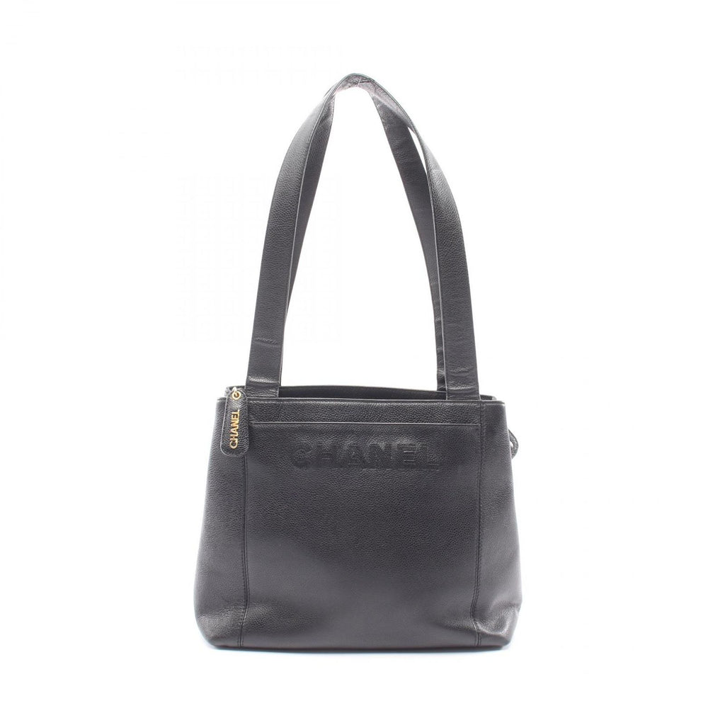 Chanel Tote Logo Embroidery Black Calf