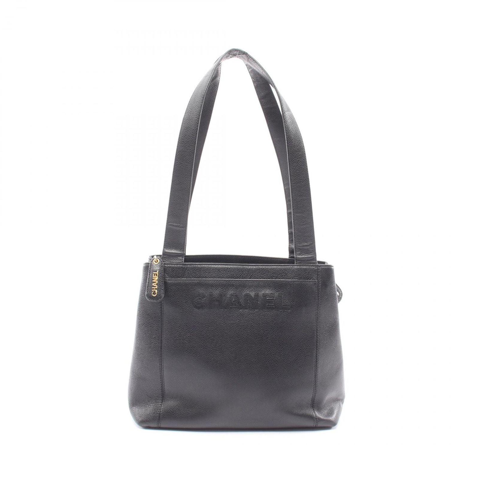 Chanel Tote Logo Embroidery Black Calf