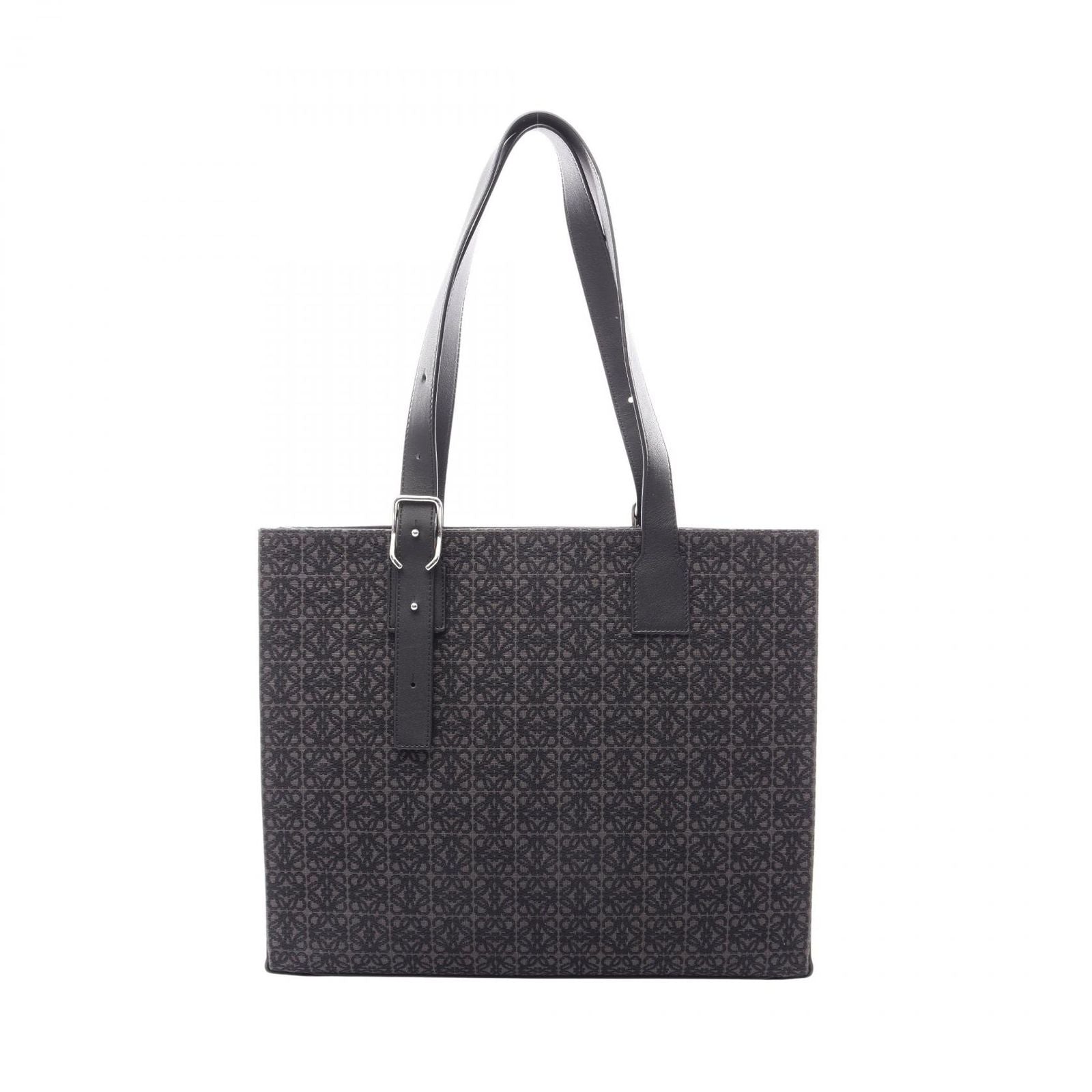 Loewe Tote Buckle Horizontal Anagram Black Canvas Leather