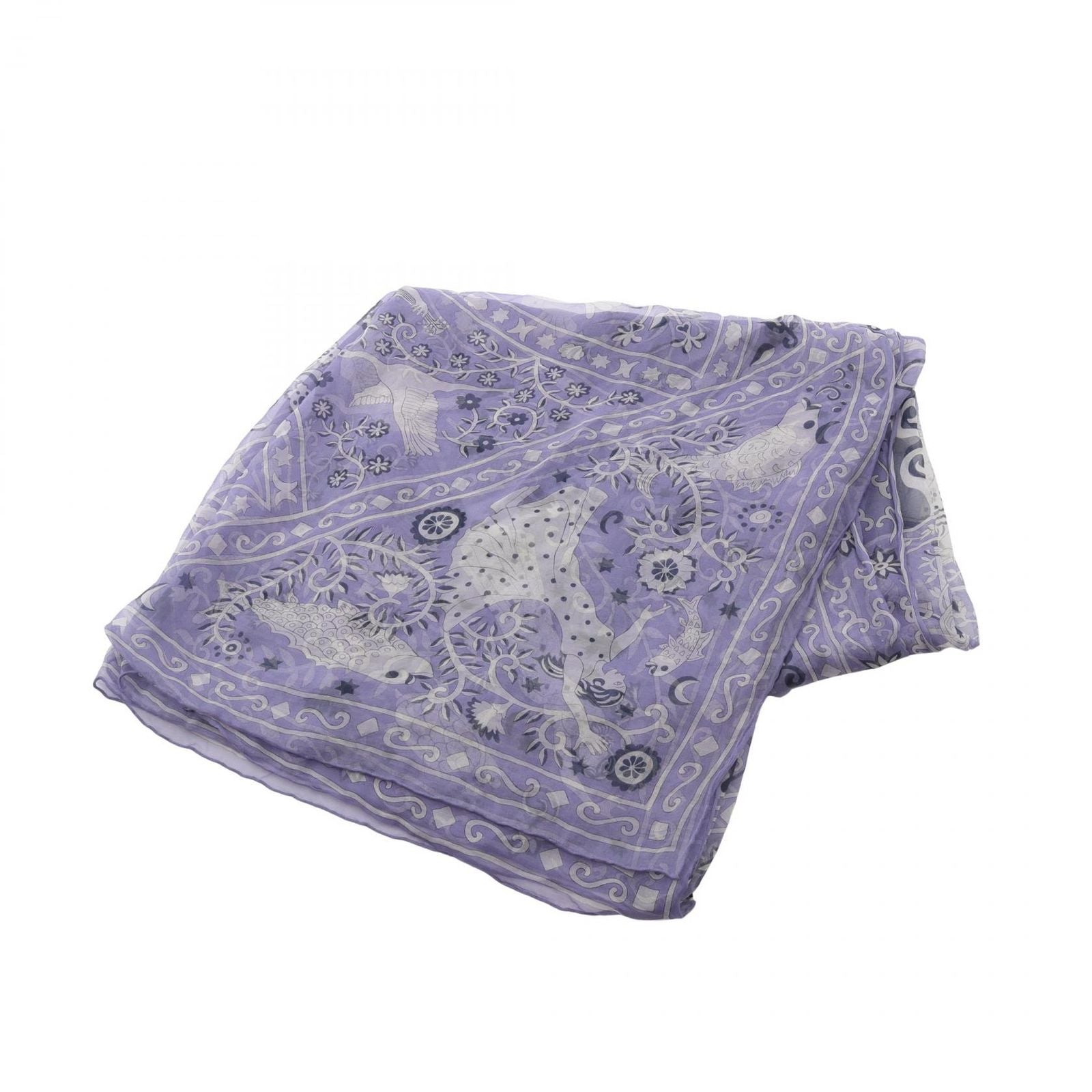 Hermes Scarf Carre 140 Muslin Peuple du Vent Lavender Silk