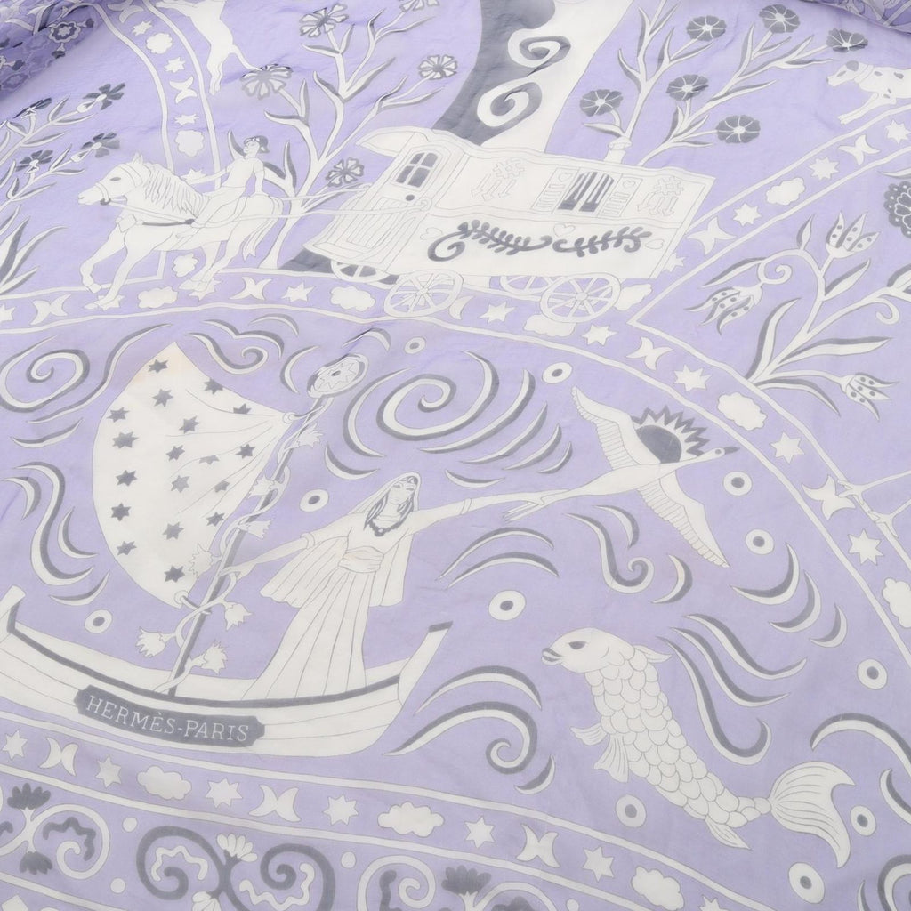 Hermes Scarf Carre 140 Muslin Peuple du Vent Lavender Silk — view 2