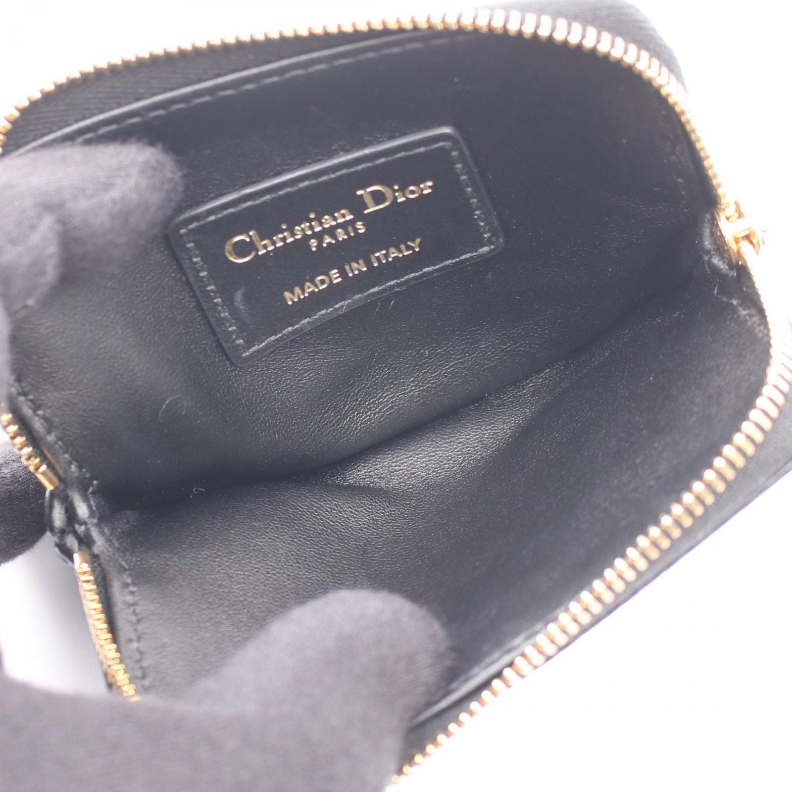 Dior Coin Case Caro Lavender Wallet Cannage Black Leather — view 3