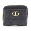 Dior Coin Case Caro Lavender Wallet Cannage Black Leather