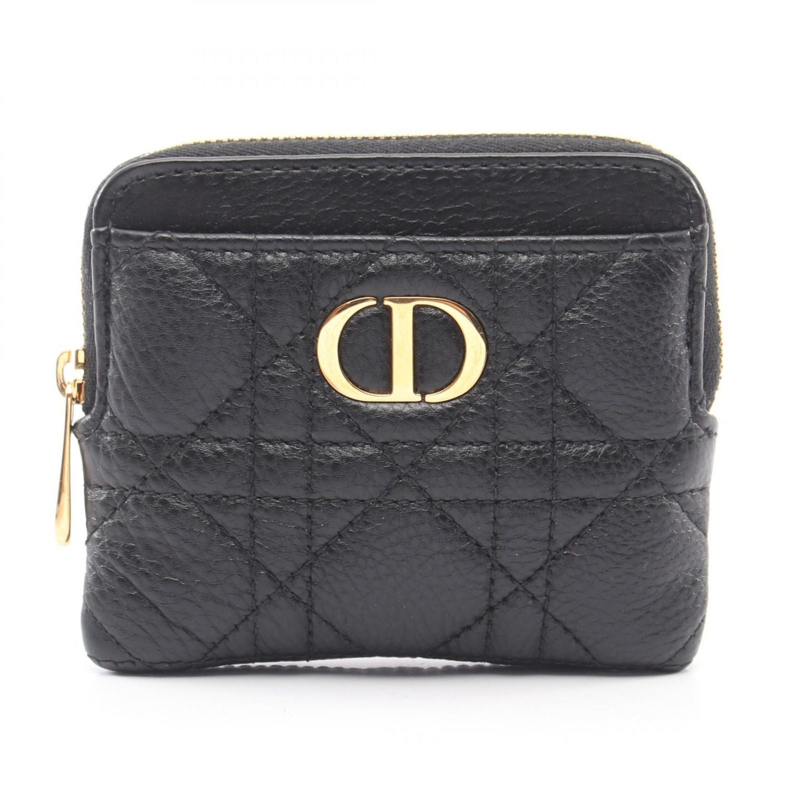 Dior Coin Case Caro Lavender Wallet Cannage Black Leather