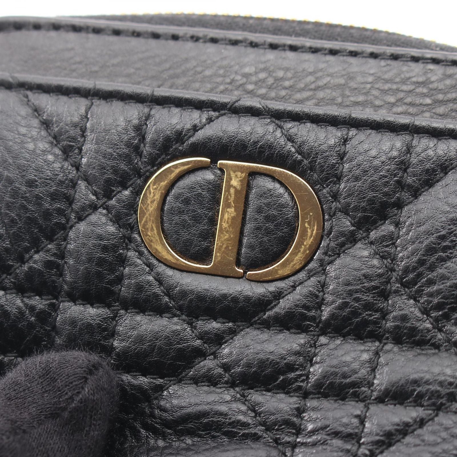 Dior Coin Case Caro Lavender Wallet Cannage Black Leather — view 6