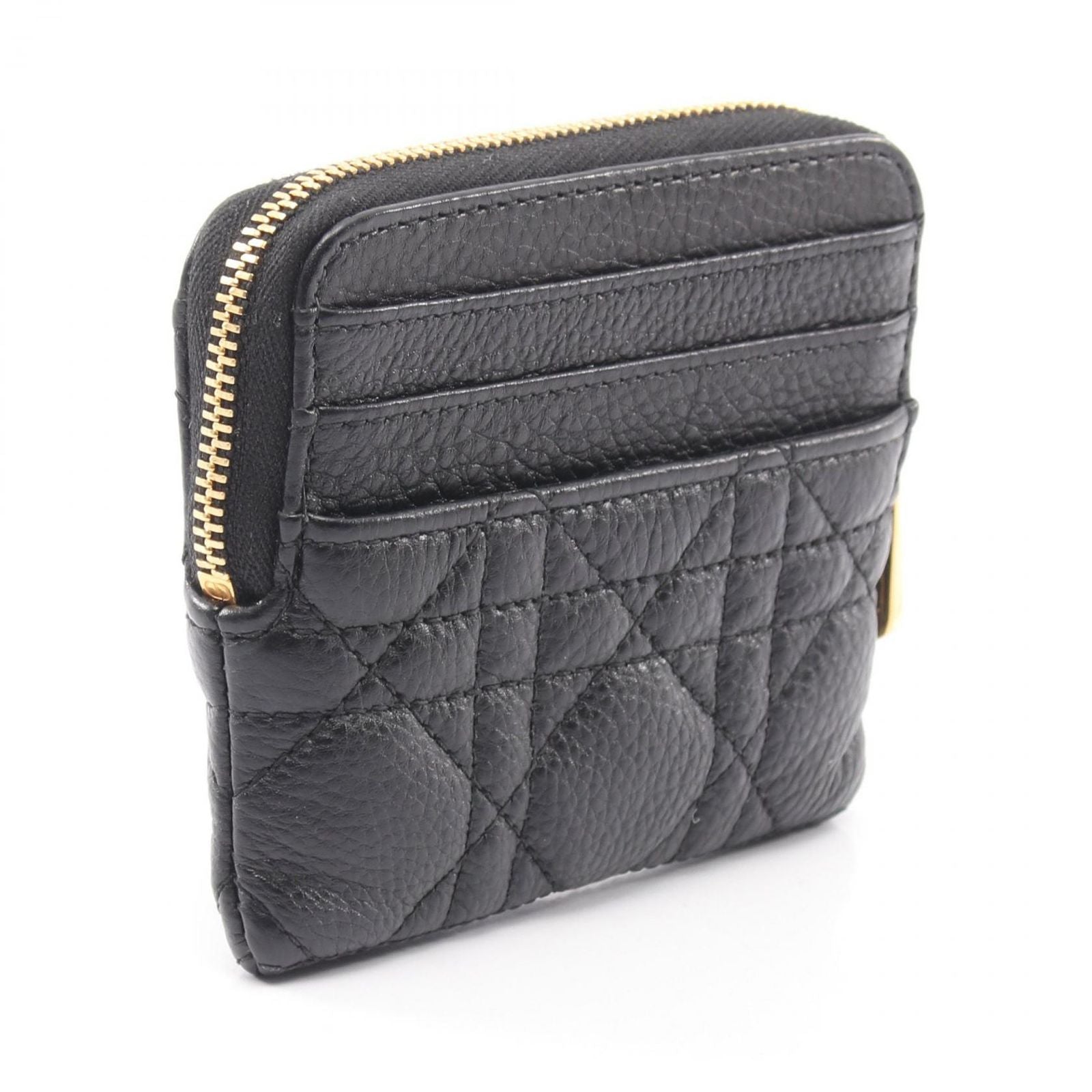 Dior Coin Case Caro Lavender Wallet Cannage Black Leather — view 2
