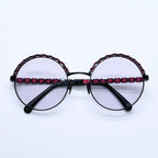 Chanel Round Shape Eyewear Sunglasses Calfskin Leather Black Pink CC Logo — view 2