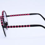 Chanel Round Shape Eyewear Sunglasses Calfskin Leather Black Pink CC Logo — view 7