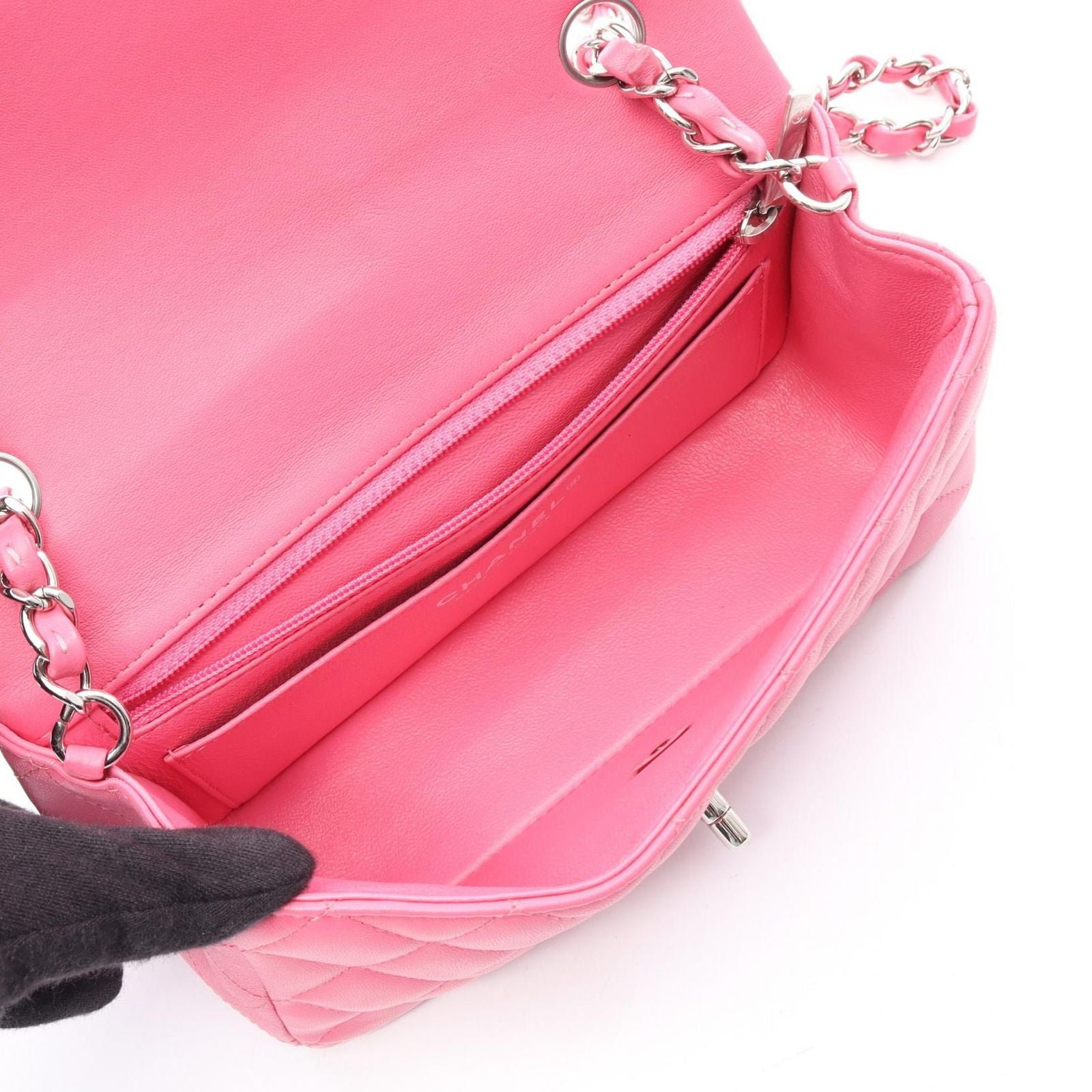 Chanel Shoulder Bag Mini Quilted 20 Pink Lambskin Chain — view 3