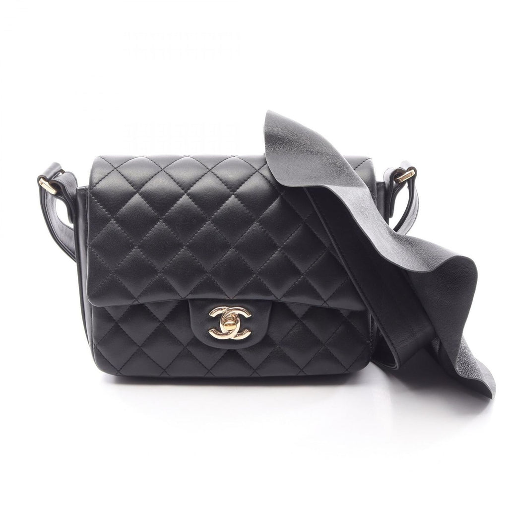 Chanel Shoulder Bag Quilted Ruffles Black Lambskin