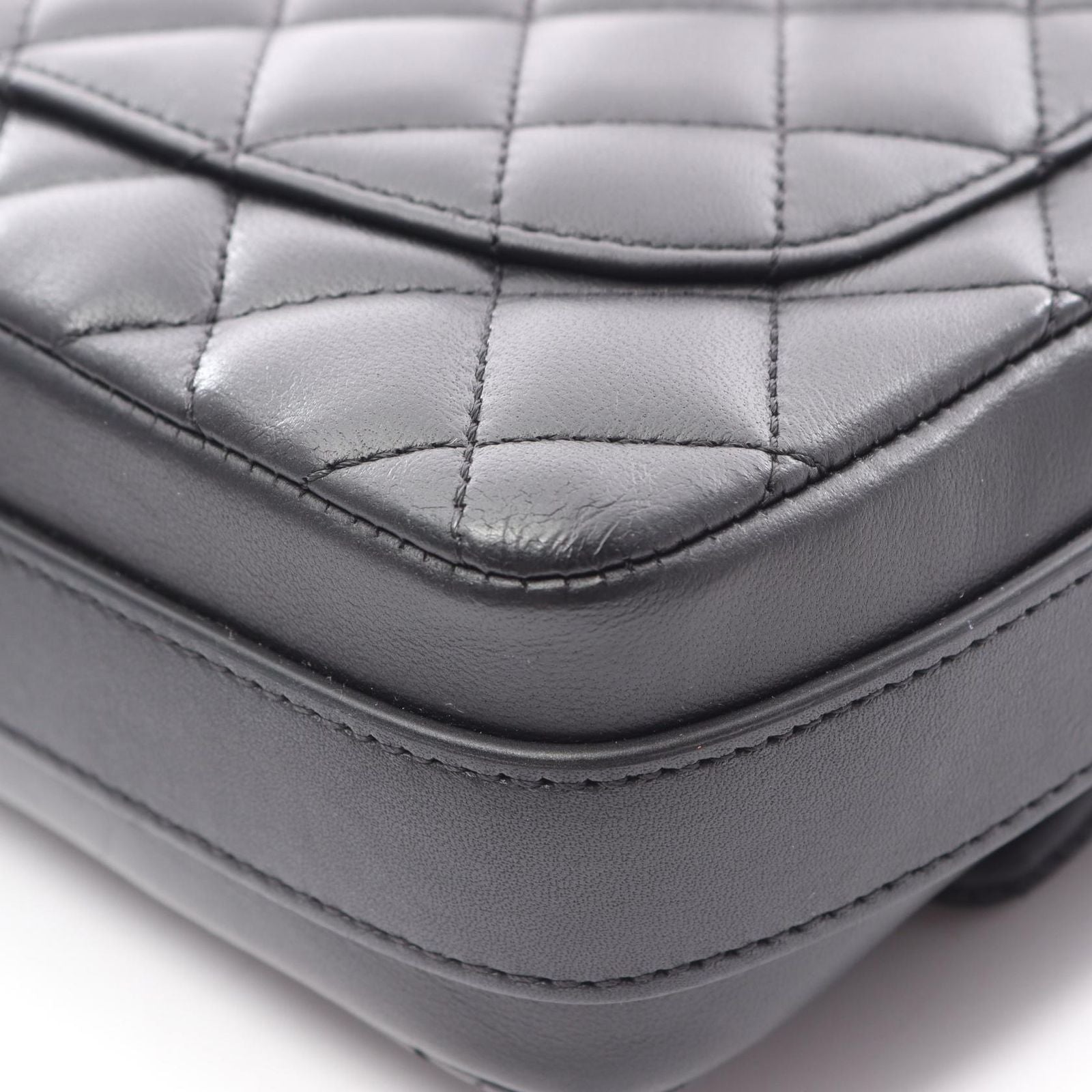 Chanel Shoulder Bag Quilted Ruffles Black Lambskin — view 9