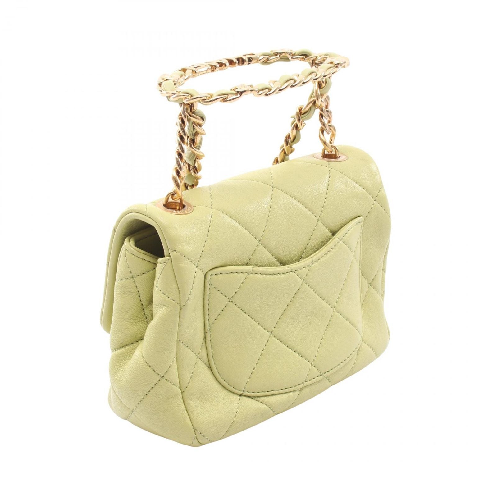 Chanel Shoulder Bag Mini Quilted Top Handle 2-Way Light Green Lambskin Mini — view 2