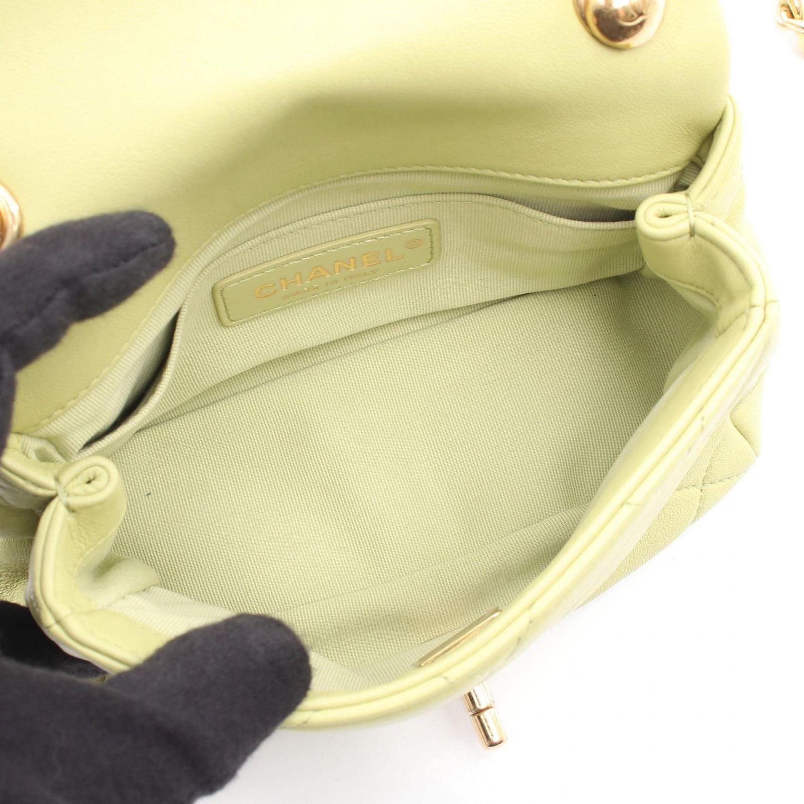Chanel Shoulder Bag Mini Quilted Top Handle 2-Way Light Green Lambskin Mini — view 3