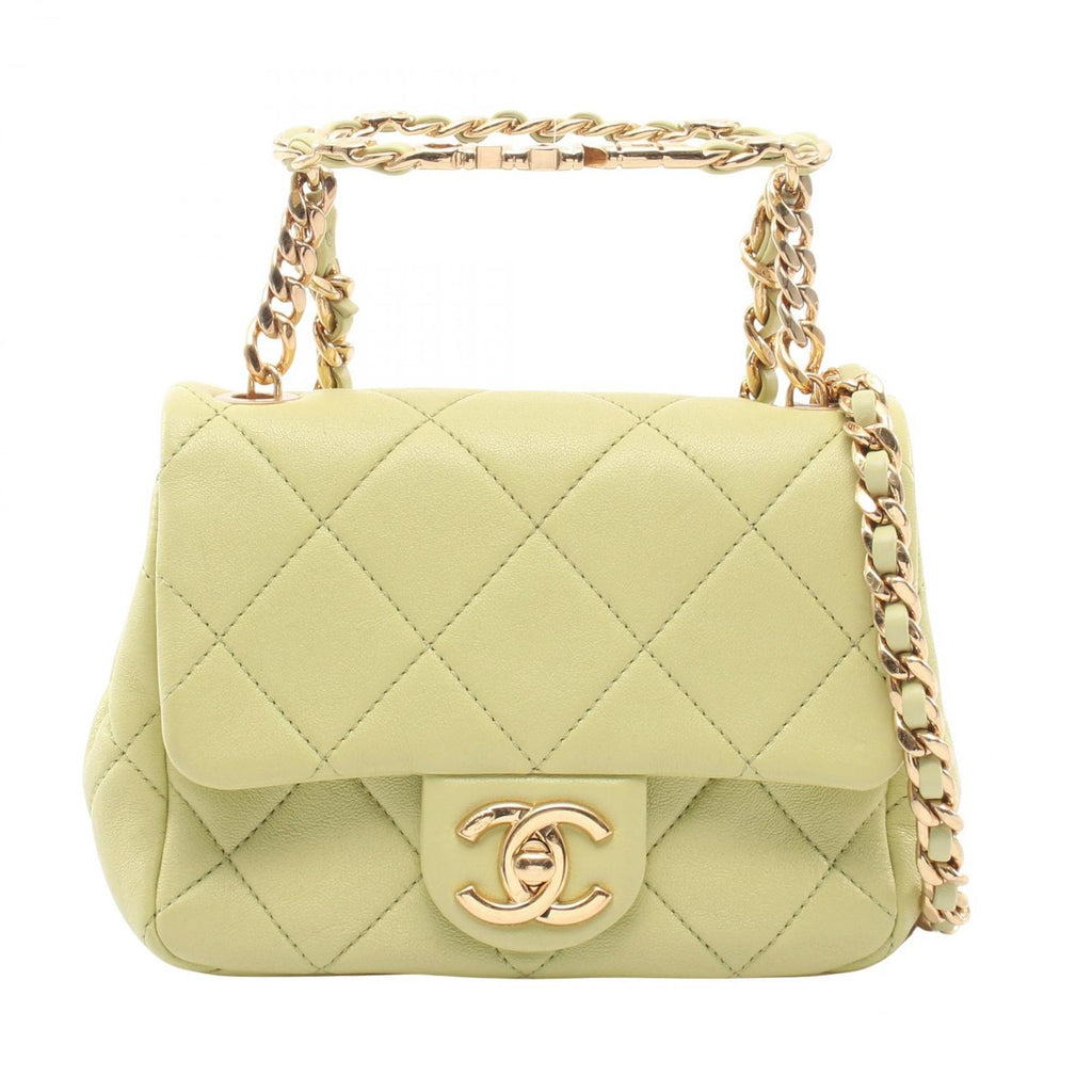 Chanel Shoulder Bag Mini Quilted Top Handle 2-Way Light Green Lambskin Mini