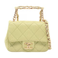 Chanel Shoulder Bag Mini Quilted Top Handle 2-Way Light Green Lambskin Mini