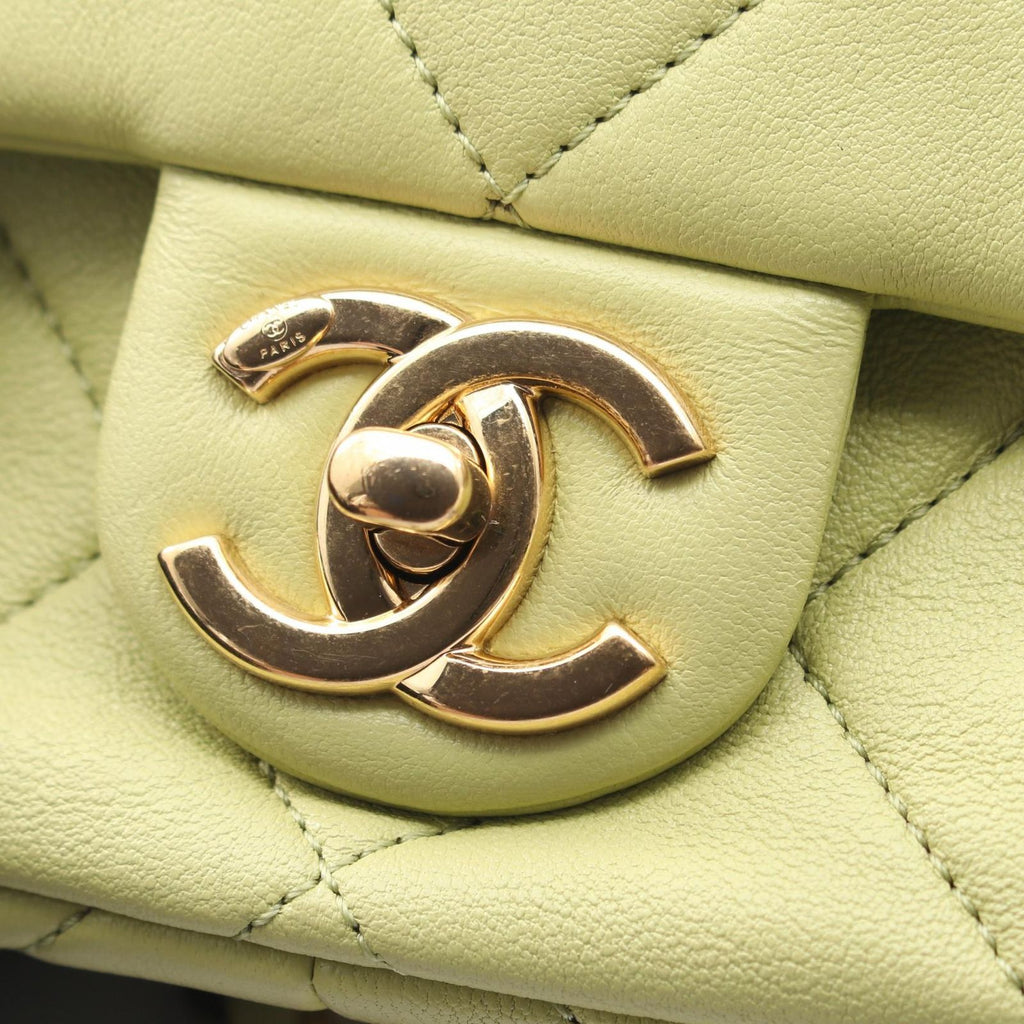 Chanel Shoulder Bag Mini Quilted Top Handle 2-Way Light Green Lambskin Mini — view 6