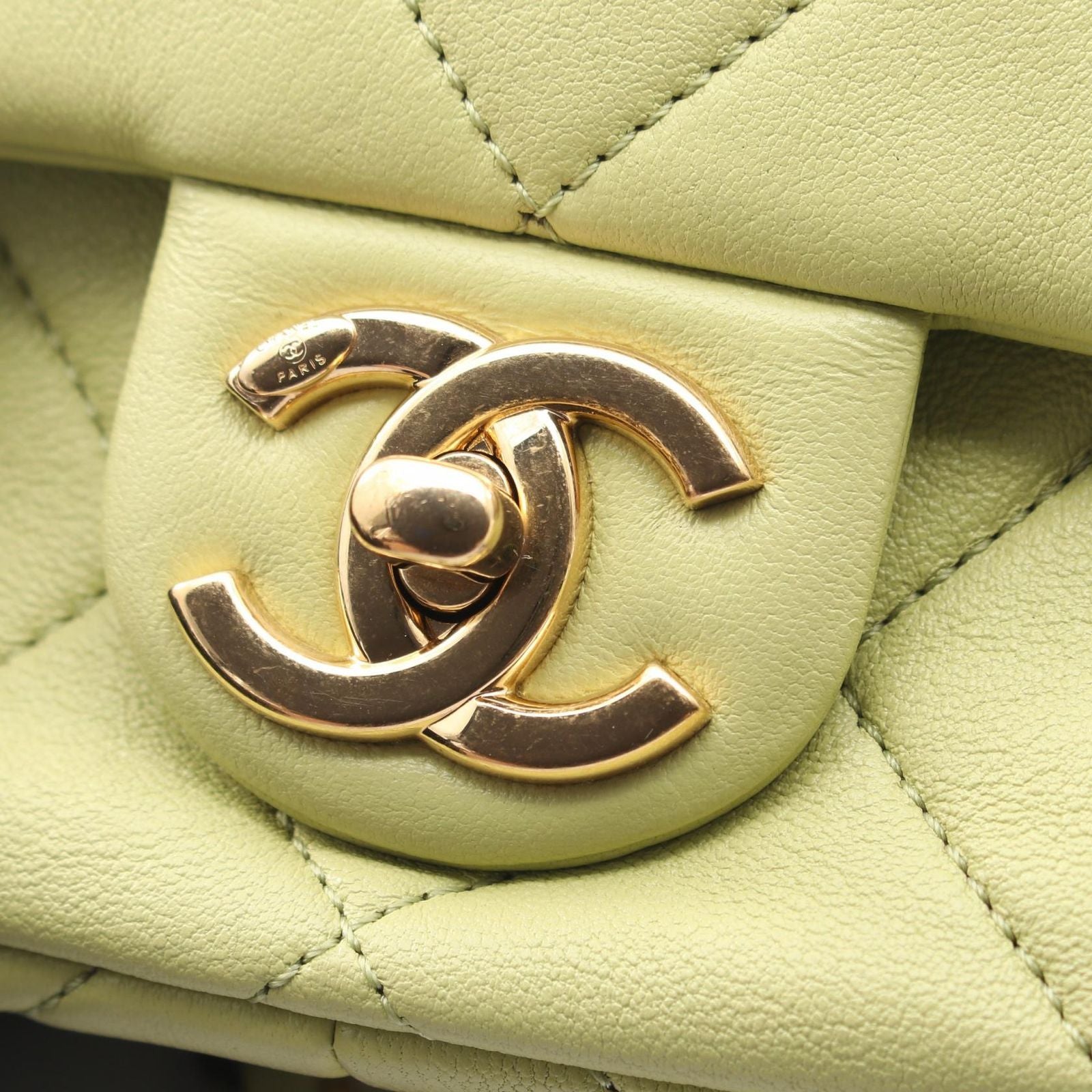 Chanel Shoulder Bag Mini Quilted Top Handle 2-Way Light Green Lambskin Mini — view 6