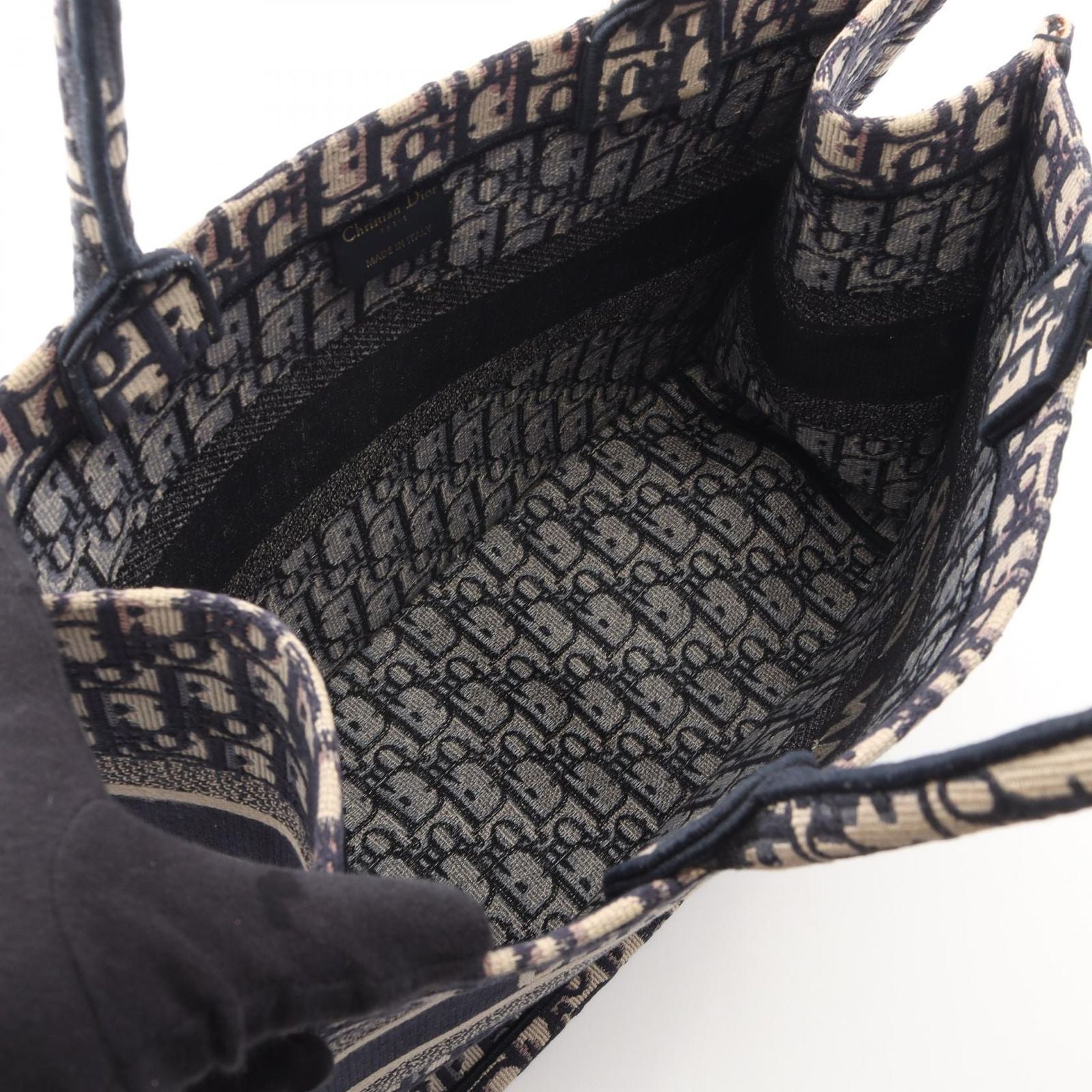 Dior Tote Book Oblique Beige Navy Canvas — view 3