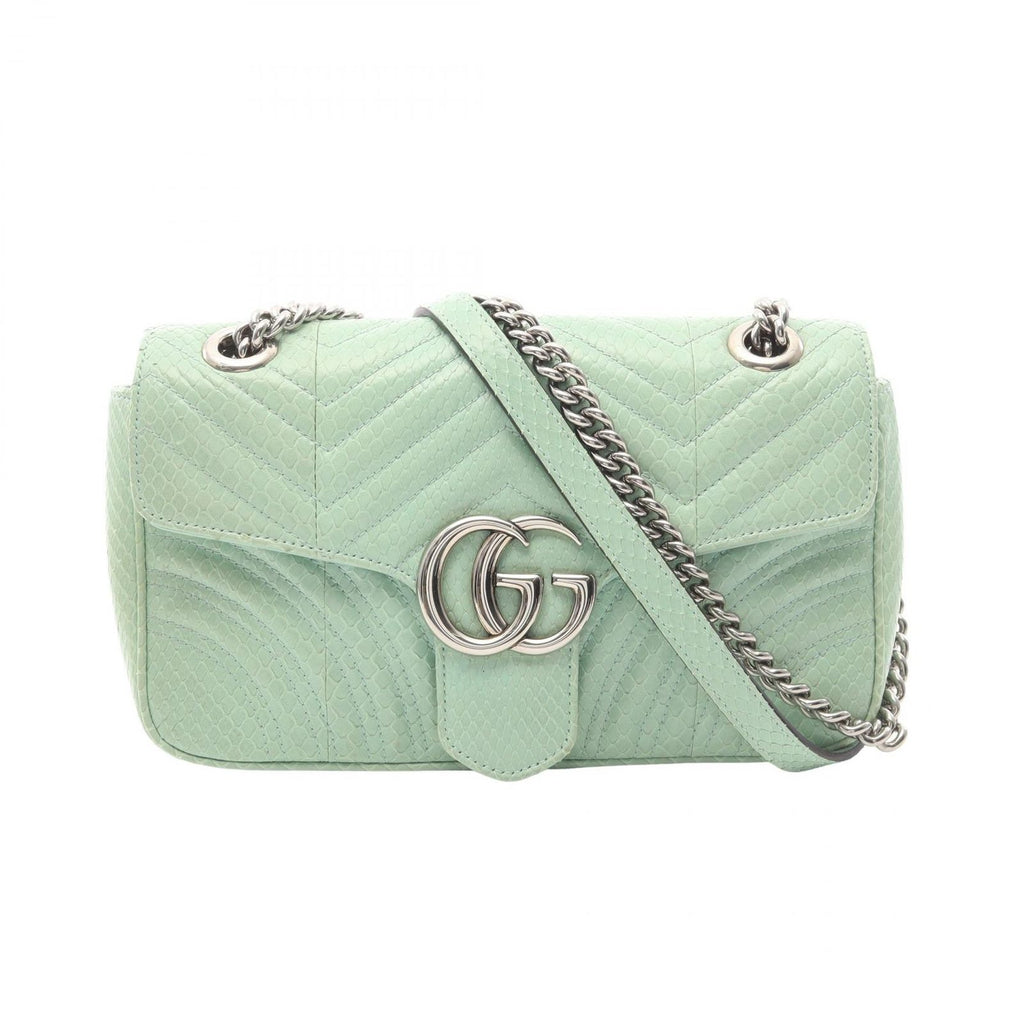 Gucci Shoulder Bag GG Marmont Quilted Small Light Green Exotic Cles the Chain
