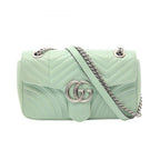 Gucci Shoulder Bag GG Marmont Quilted Small Light Green Exotic Cles the Chain