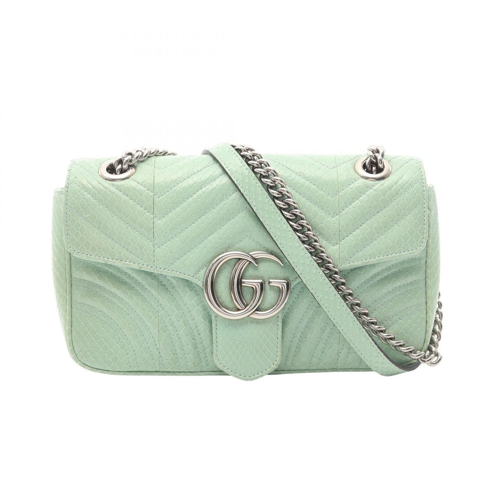 Gucci Shoulder Bag GG Marmont Quilted Small Light Green Exotic Cles the Chain