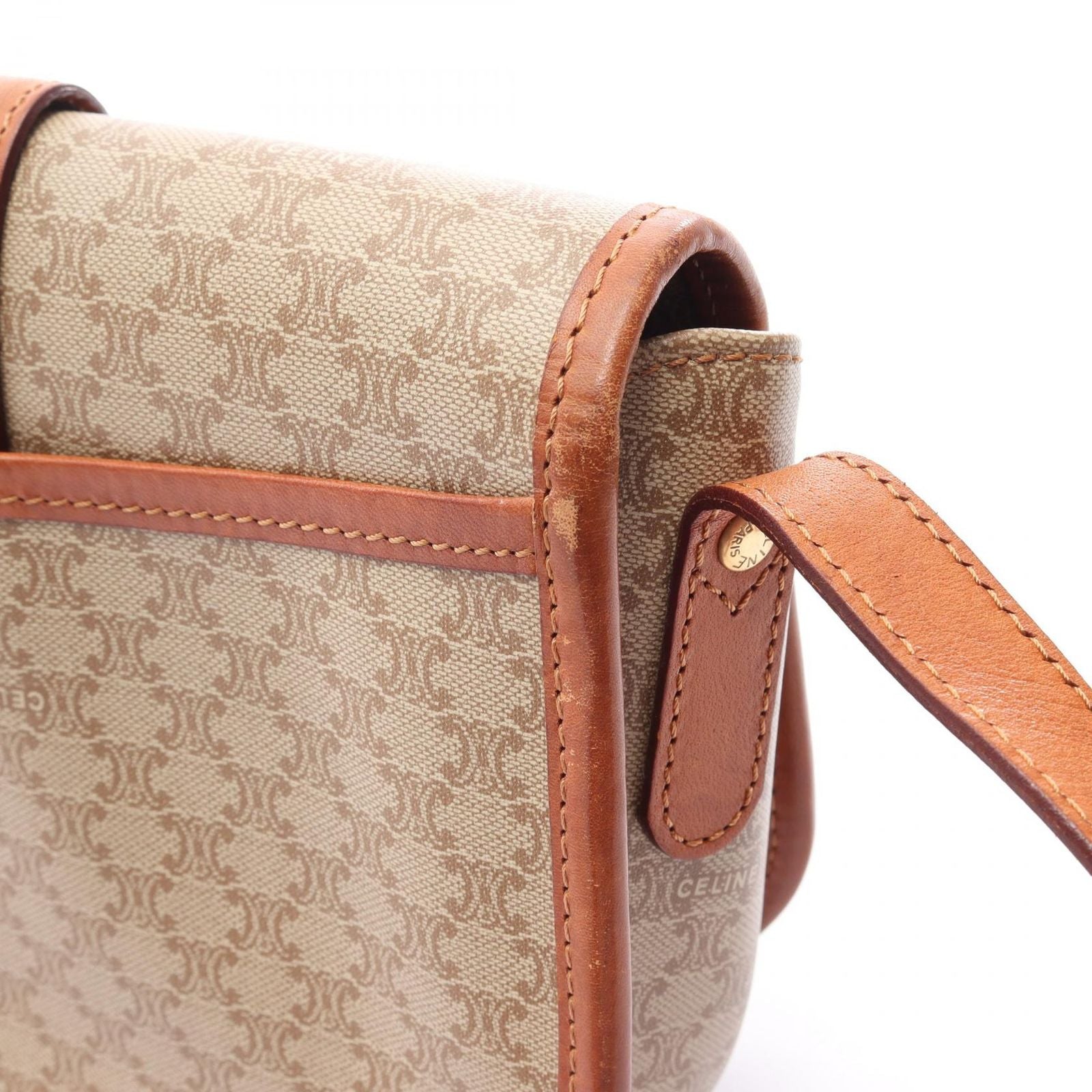 Celine Shoulder Bag Triomphe Beige Canvas Leather — view 7
