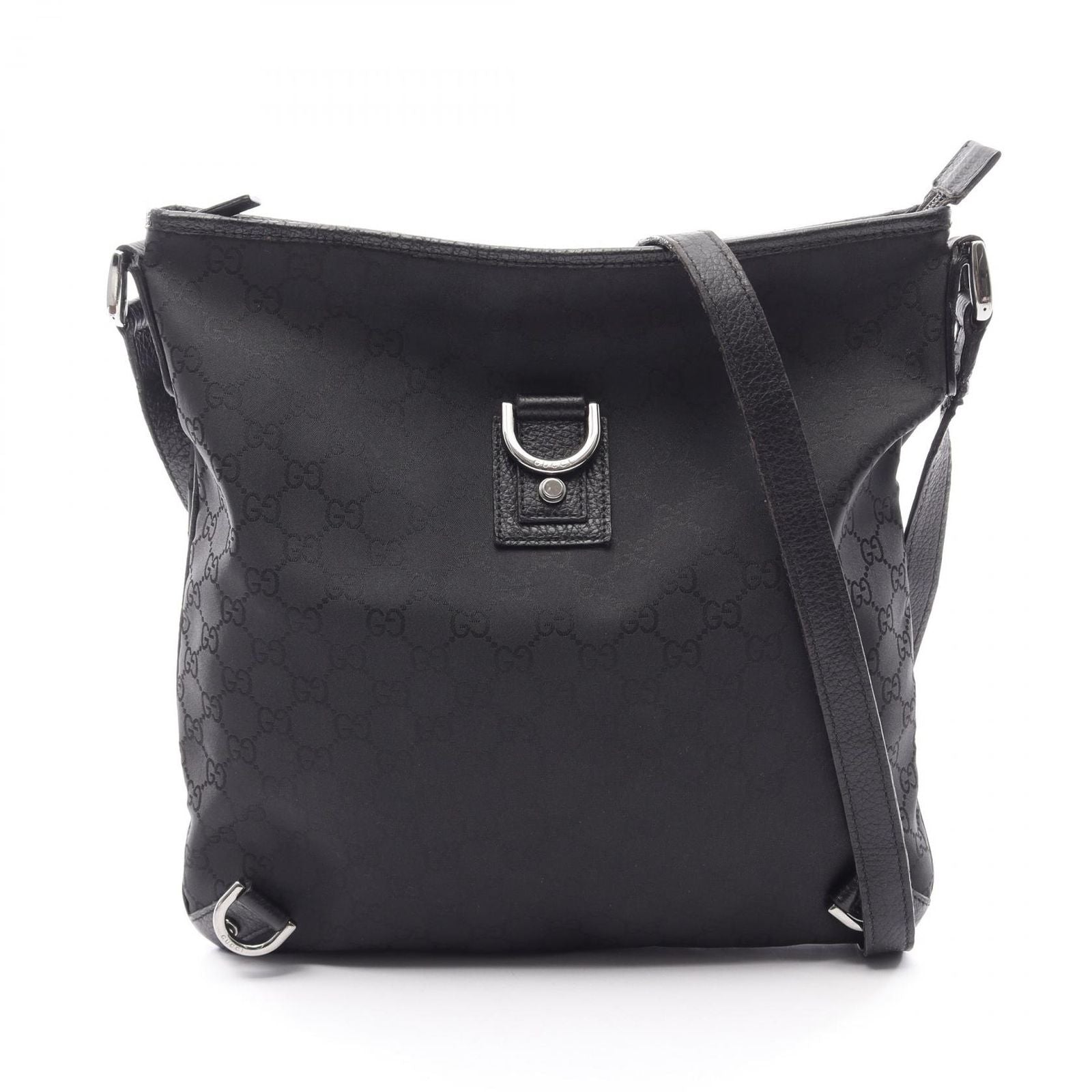 Gucci Shoulder Bag GG Pattern Abbey Black Nylon Leather