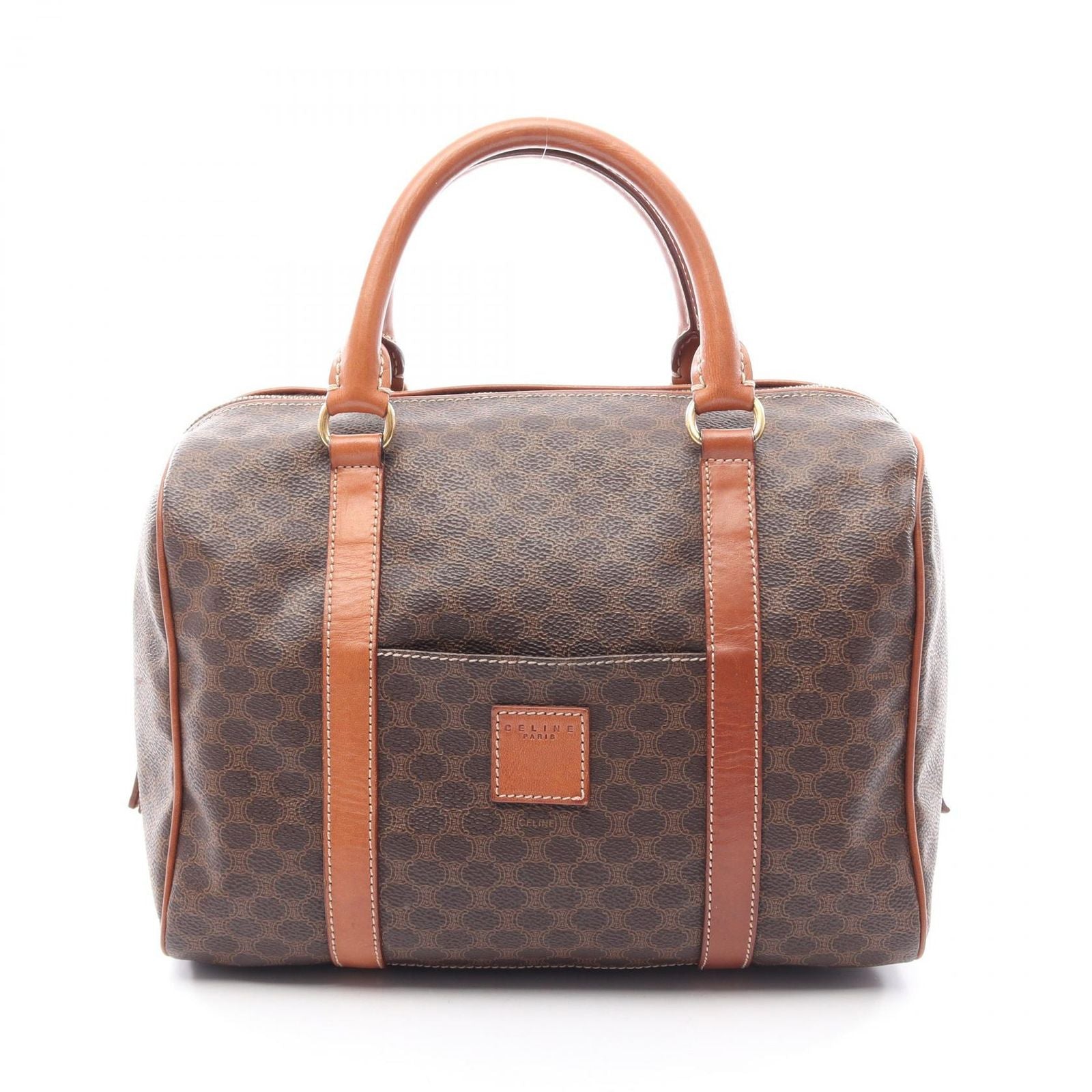 Celine Handbag Macadam Dark Brown Canvas Leather Mini Boston