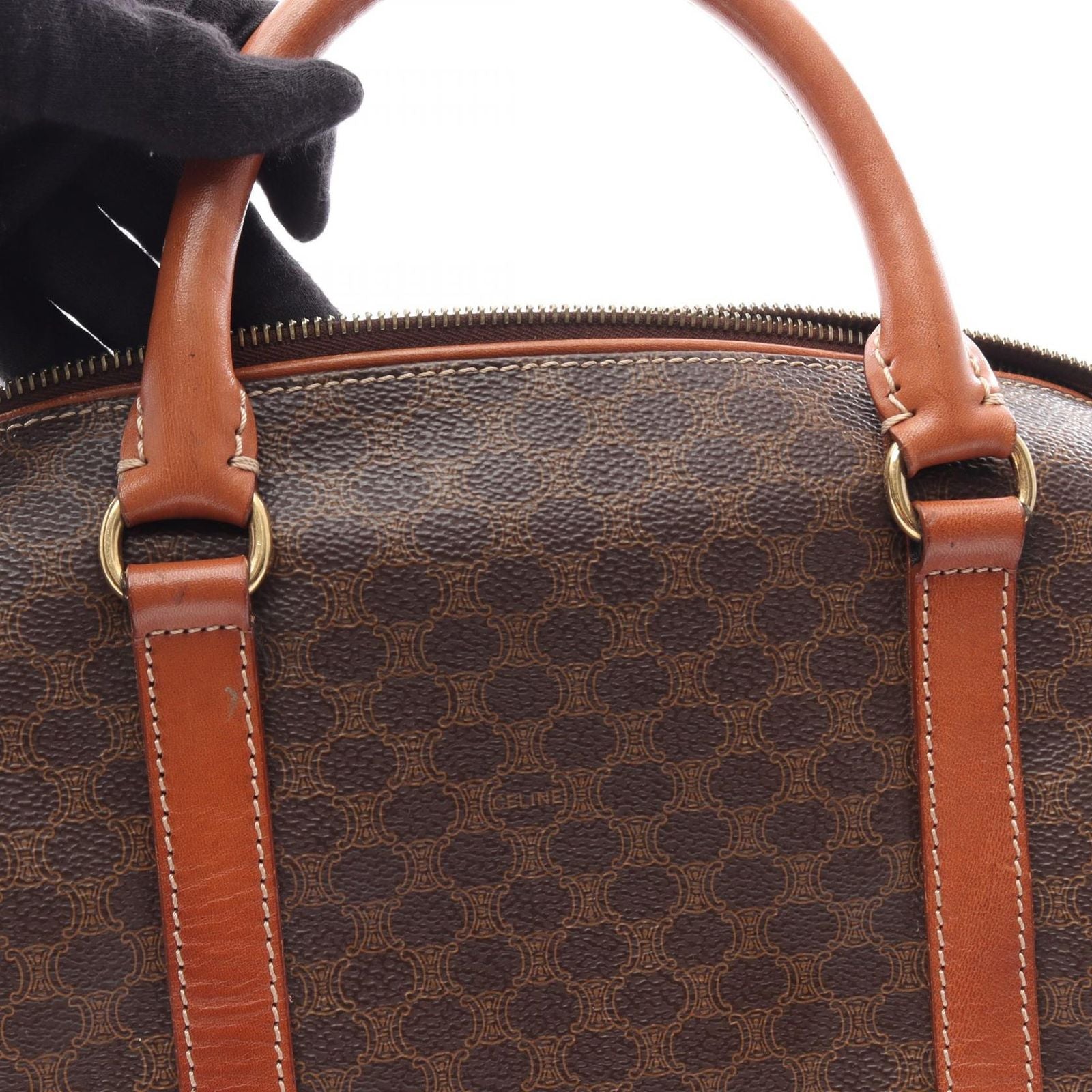 Celine Handbag Macadam Dark Brown Canvas Leather Mini Boston — view 6