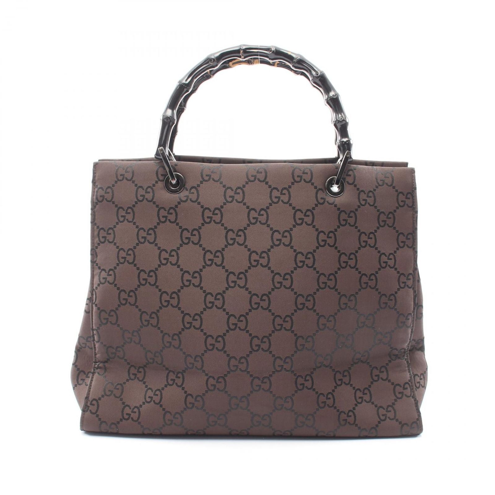 Gucci Tote Bamboo GG Pattern 002 Dark Brown Canvas