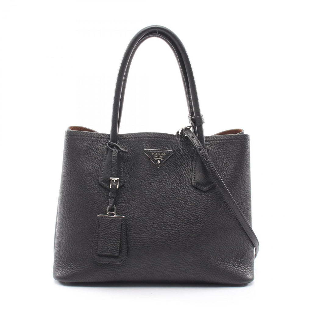 Prada Tote Triangle Logo 2-Way Black Leather
