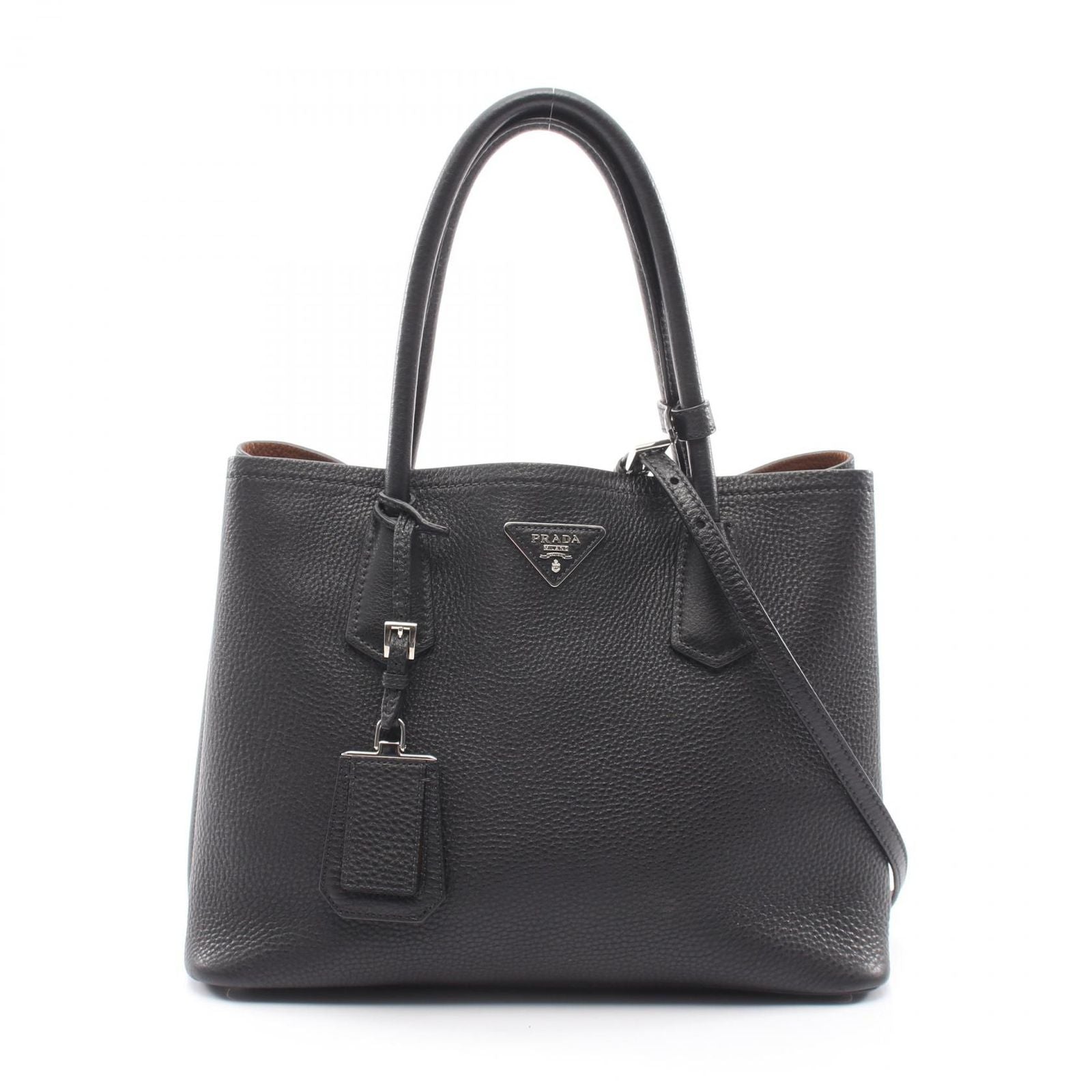 Prada Tote Triangle Logo 2-Way Black Leather