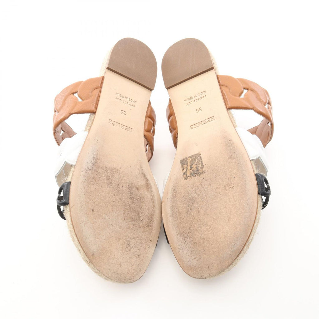Hermes Sandals Gwen Espadrilles Brown Leather White Black — view 4