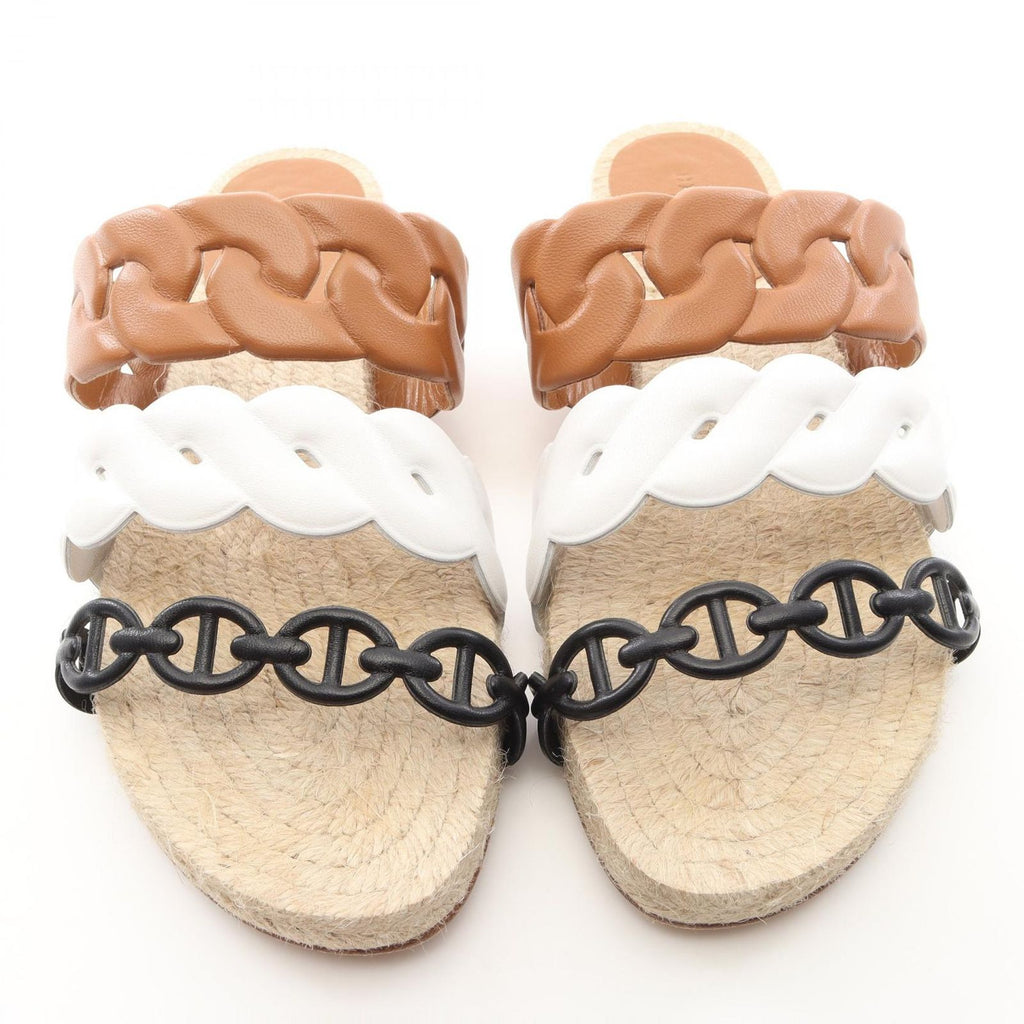 Hermes Sandals Gwen Espadrilles Brown Leather White Black — view 8