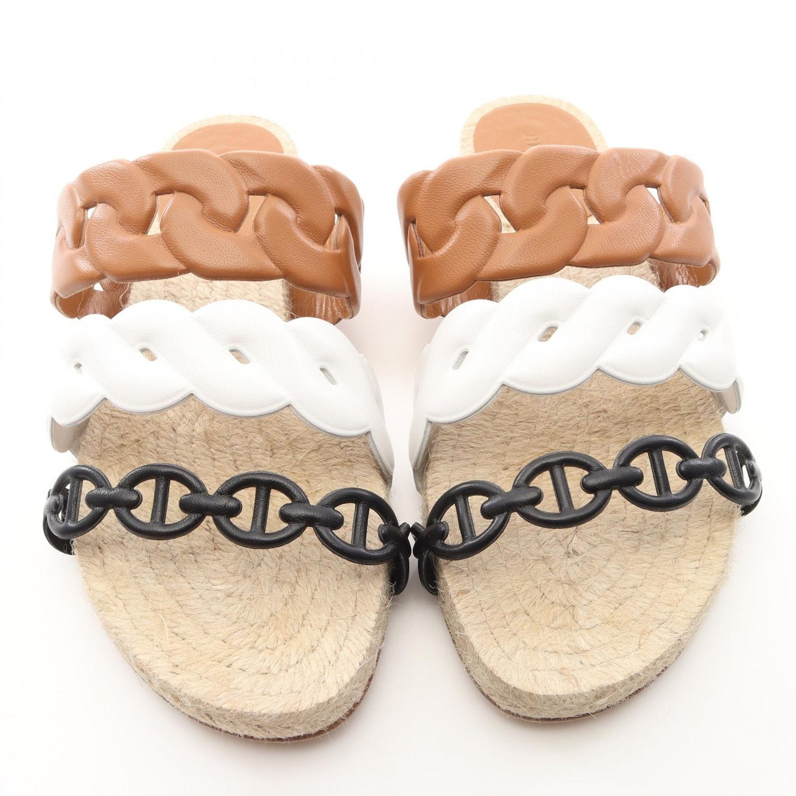 Hermes Sandals Gwen Espadrilles Brown Leather White Black — view 8