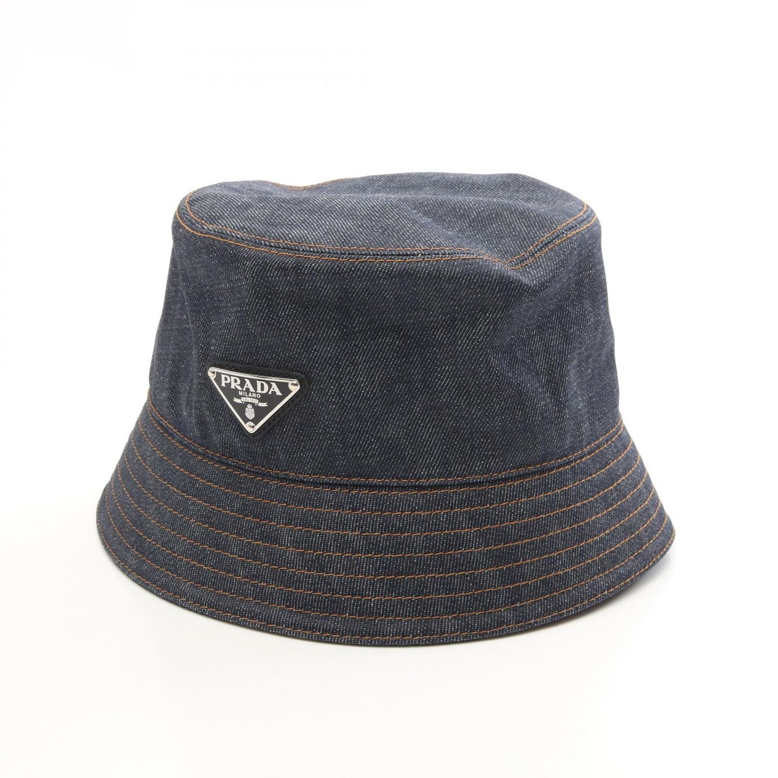 Prada Hat Triangle Plate Denim Bucket