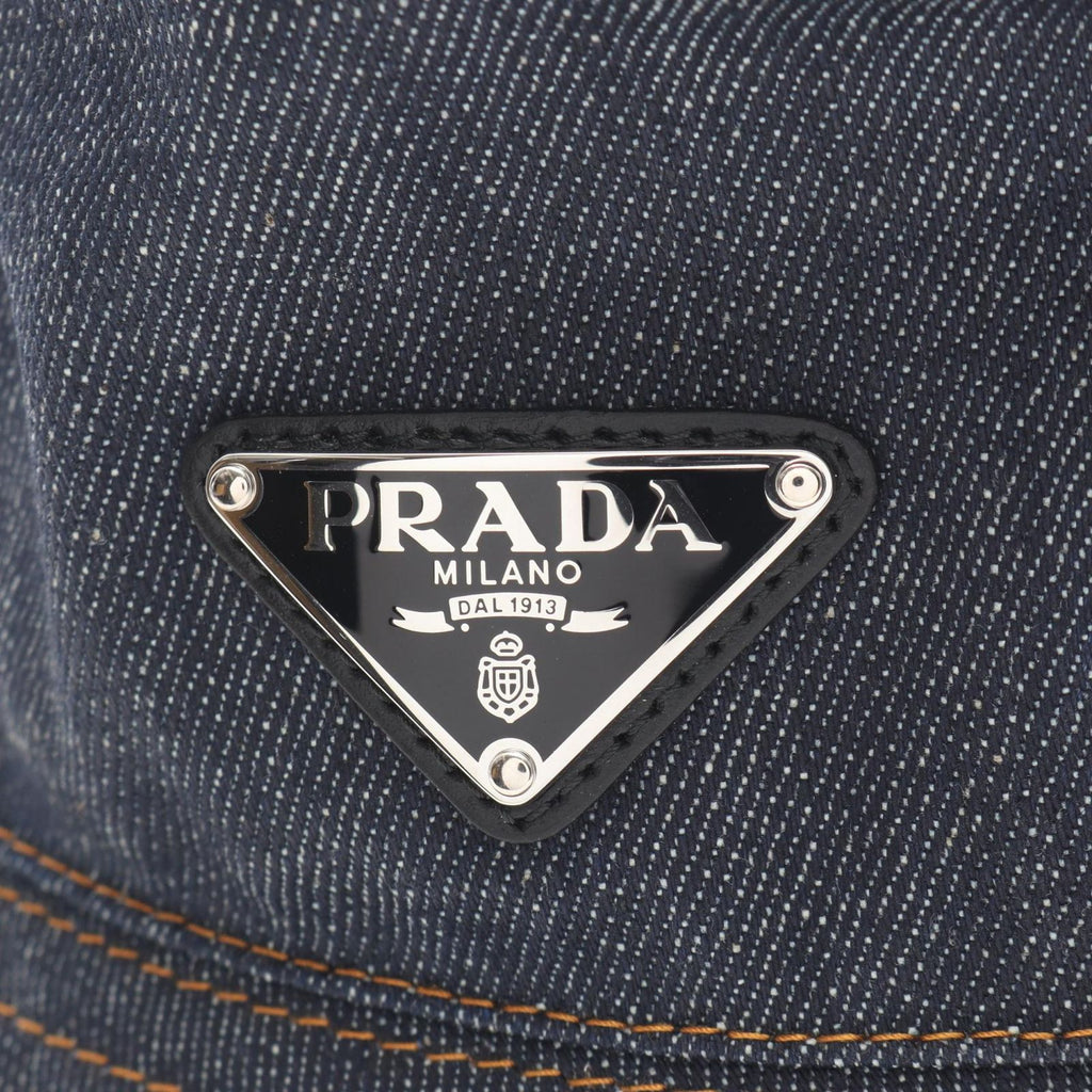 Prada Hat Triangle Plate Denim Bucket — view 7